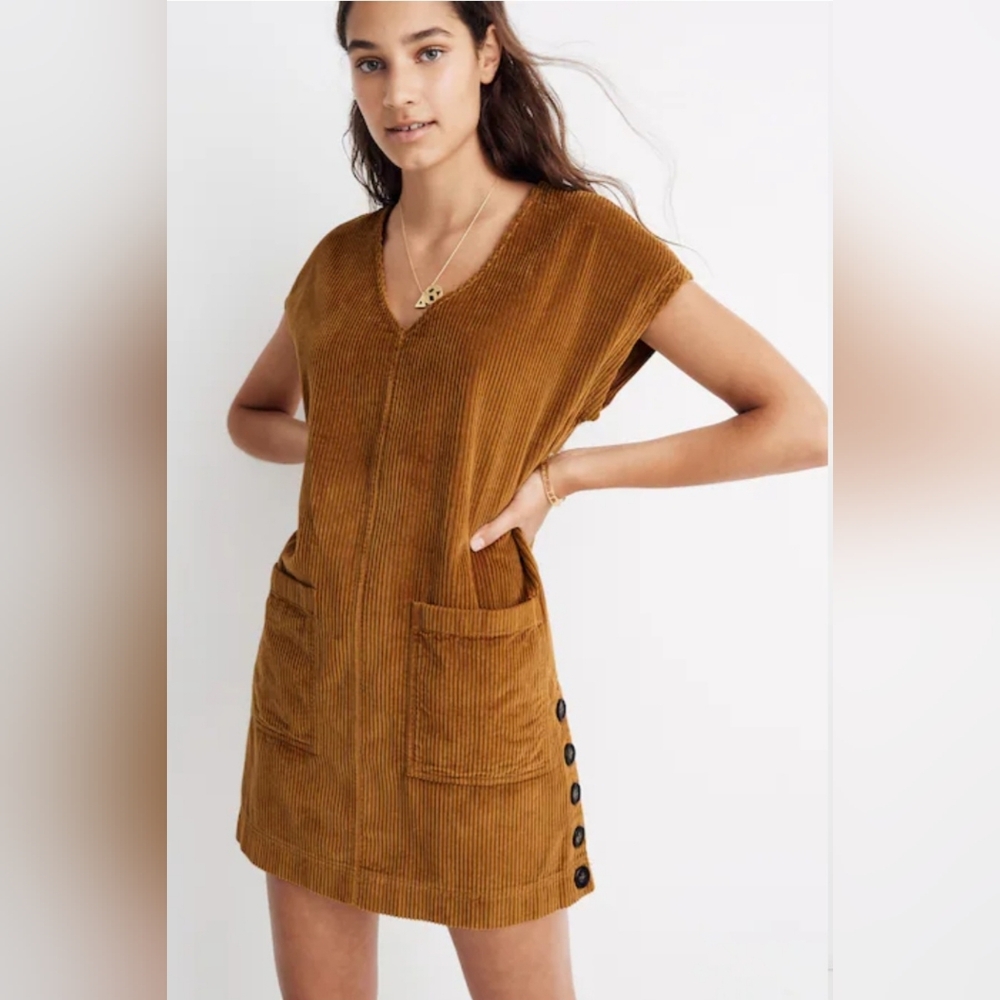 Madewell Corduroy Side-Button Shift Dress- Size Large - NWT 💛
